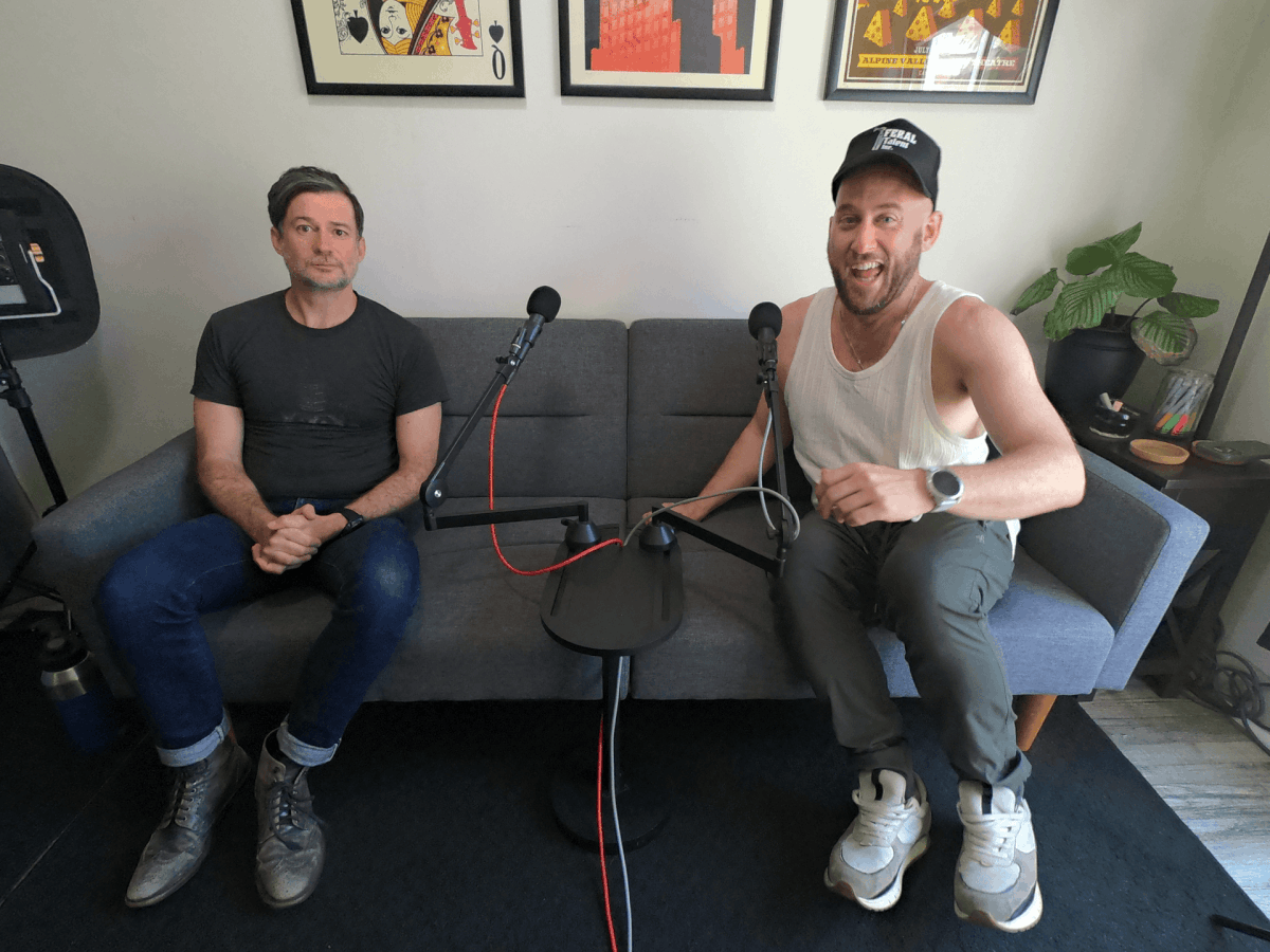 Brandon Sornberger on episode 362 of Box Angeles Animated GIF of Brandon Sornberger acting podcast