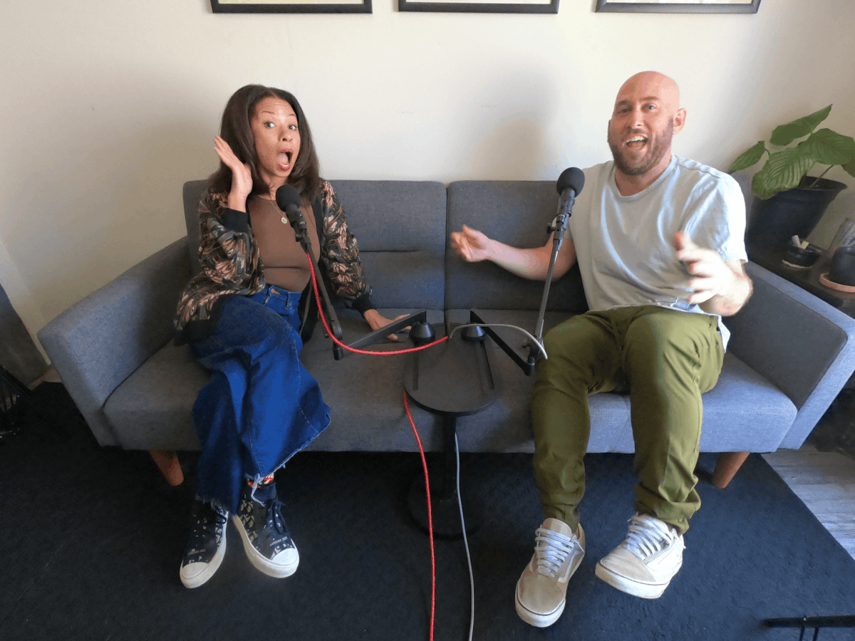 Angel Parker on episode 363 of Box Angeles Animated GIF of Angel Parker acting podcast